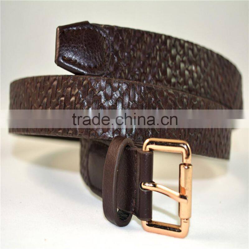 fashion PU fake leather with Grid lines pattern and pin buckle belt