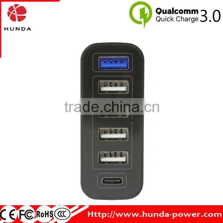 HUNDA Factory 60W 6Port USB Charger with Single Quick Charge 3.0 Port + Type C Port