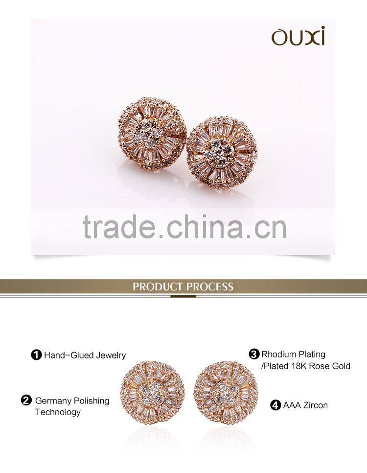 OUXI New designs wholesale small gold earrings made with AAA zircon