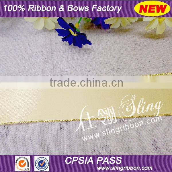 2015 Wholesale 10mm Satin Ribbon with Silver Golden Border