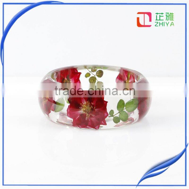 2016 Pressed Dried Real Flowers Clear Resin Bracelet Bangle for Women