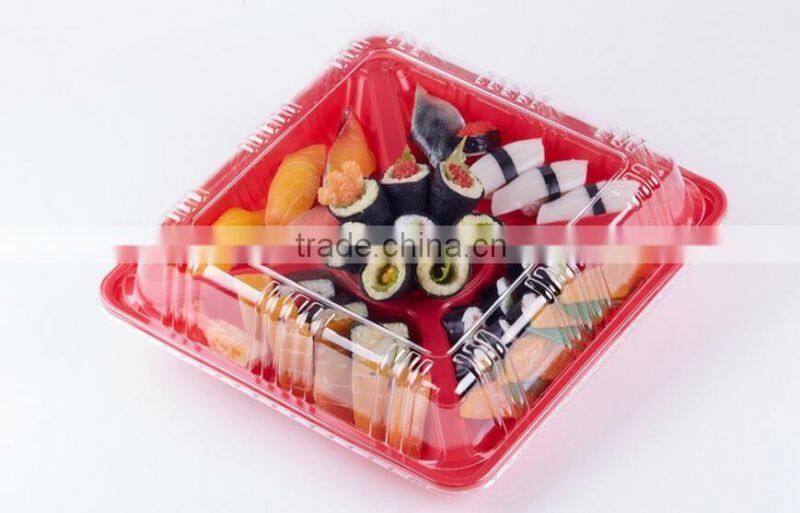 Food grade takeaway plastic printing sushi rice box, square sushi tray, sushi platter