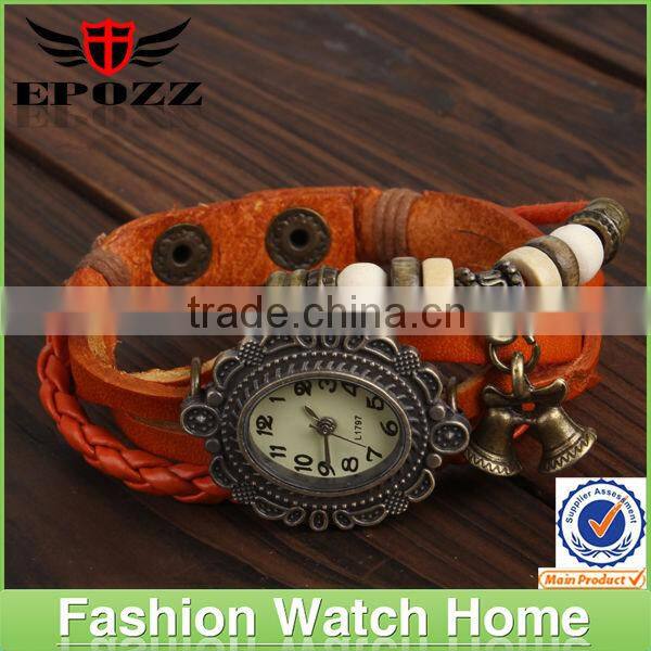 World Fashion Ladies Vintage Cow Leather Bracelet Watches For Girls