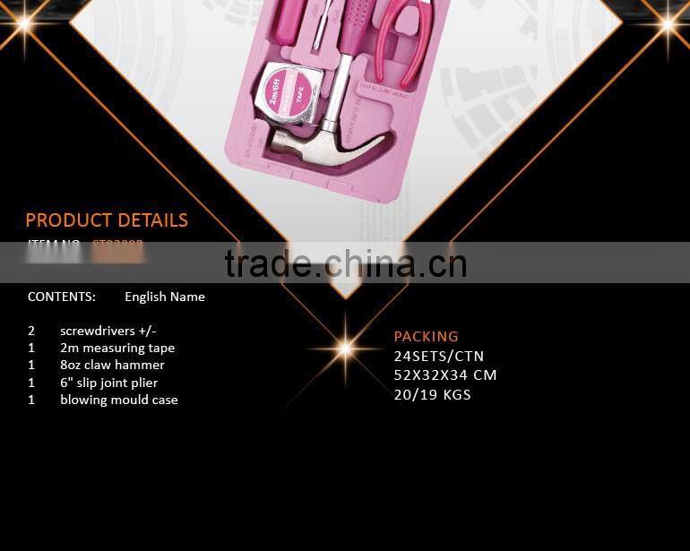 6pcs Hand tools names home repair lady pink maintenance tools kit