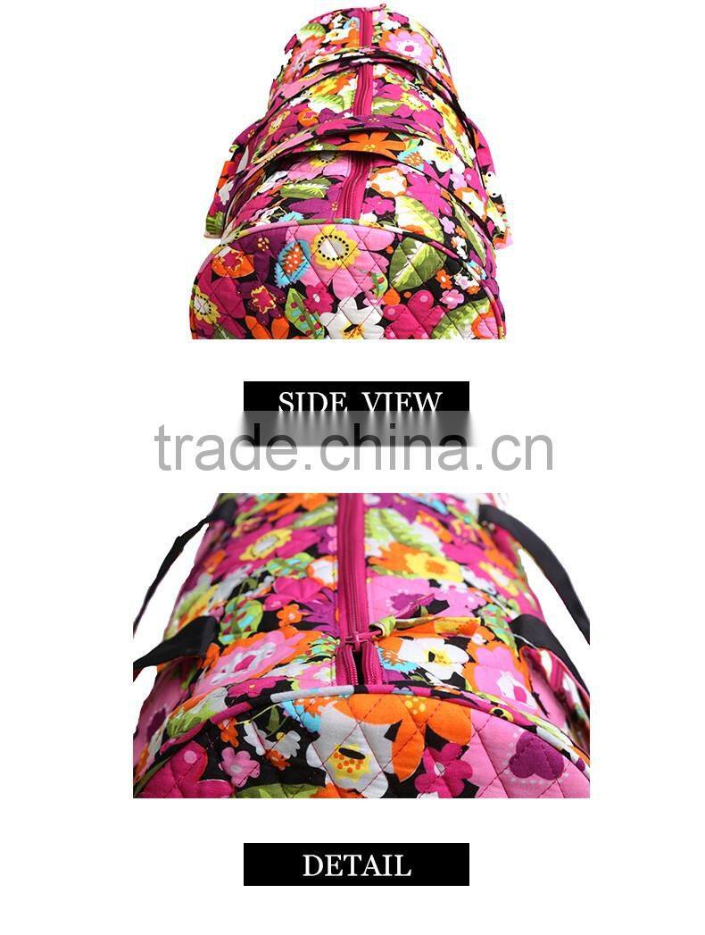 2016 Hot best selling high quality 100% cotton quilted fabric floral fashion fancy hipster women's beach duffel travel bag