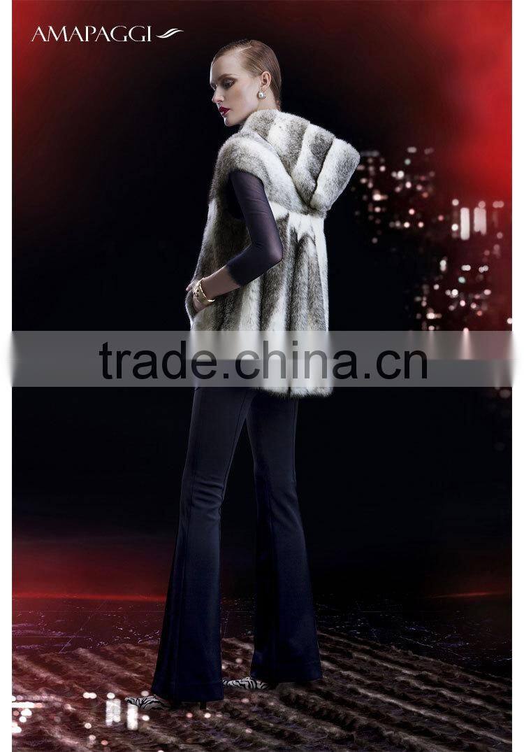 regular length winter women black cross mink fur coat with hat