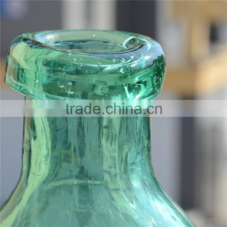 Wholesale Home Decoration Green Clear Tall Glass Vase Handmade Bubble Process Glass Flower Bottle