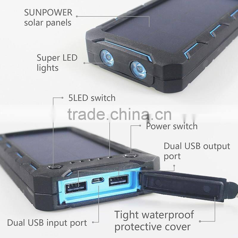 2016 new patent solar energy power bank waterproof 12000mah