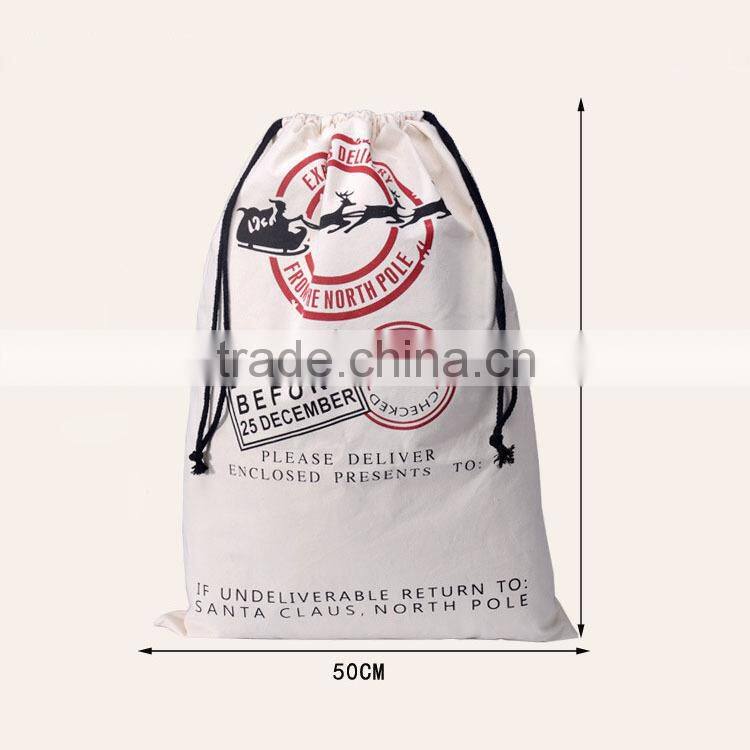 Latest santa sack bag with drawstring canvas santa sack christmas gift stocking santa sack