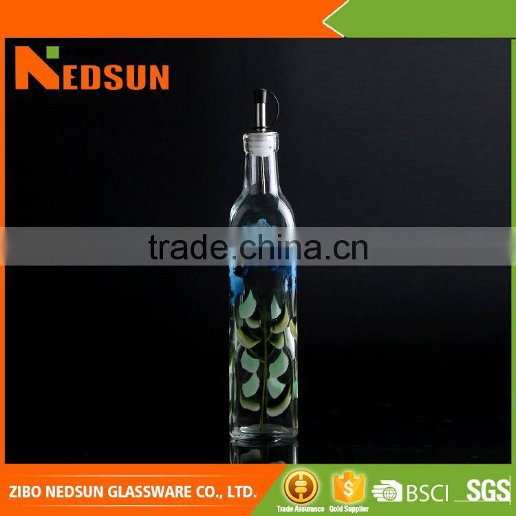 Hot sale hand drawing glass dorica olive oil bottle