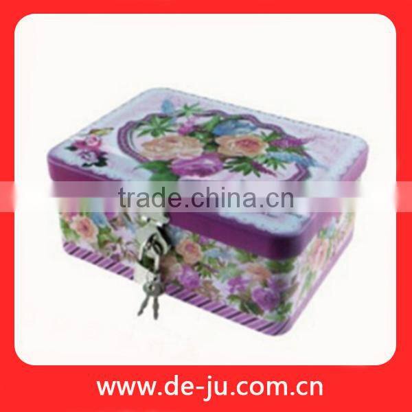 Couple Printing Red Flower Shape Wedding Invitation Tin Box