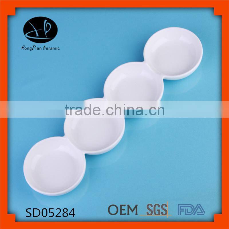 Wholesale ceramic plates dishes dinner set with gold handle,4 Compartment Porcelain plate