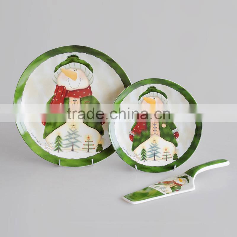 12" porcelain cake plate with server,ceramic plate with server,porcelain Christmas plate