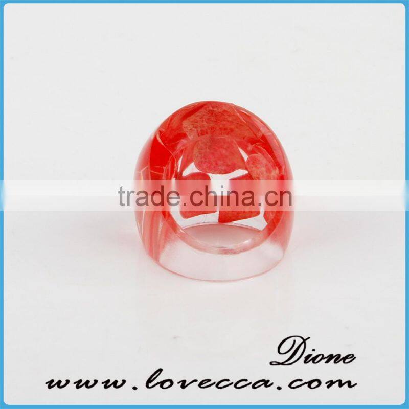 Red flower resin ring resin inlay rings, handmade eco-friendly resin rings for women