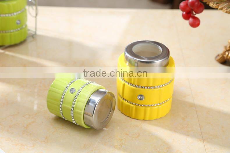 kitchenware useful ceramic canister set with stainless metal stand