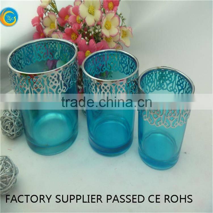 Silver colourful wedding decoration ideas spray glass candlestick holders