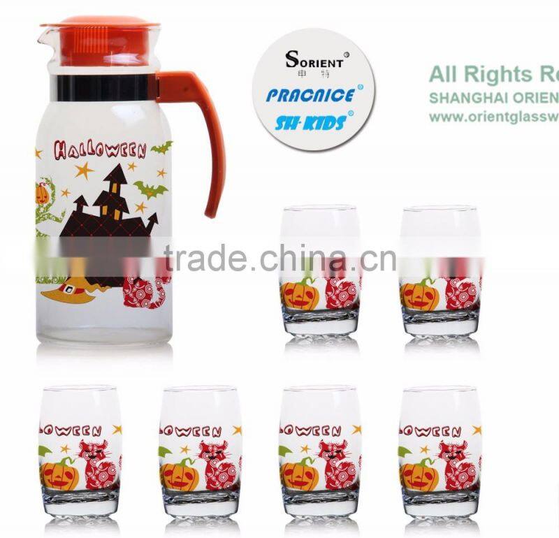 1300ml 1000ml halloween christmas fruit color printing jug set and water glass jug set and glass Carafe and decanter