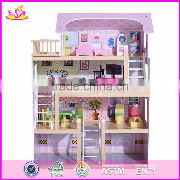 2017 Best luxurious 4 floors children wooden dollhouse kits with garage W06A238