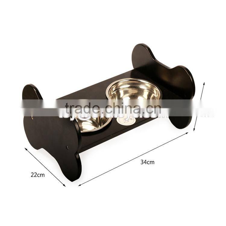 High quality safety double pet feeder wooden dog water bowl and food bowl W06F047