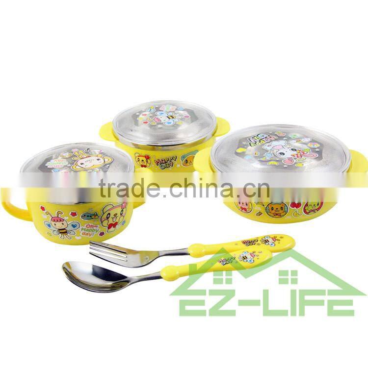 Stainless steel baby food feeding bowls with spoon and fork kids cutlery set