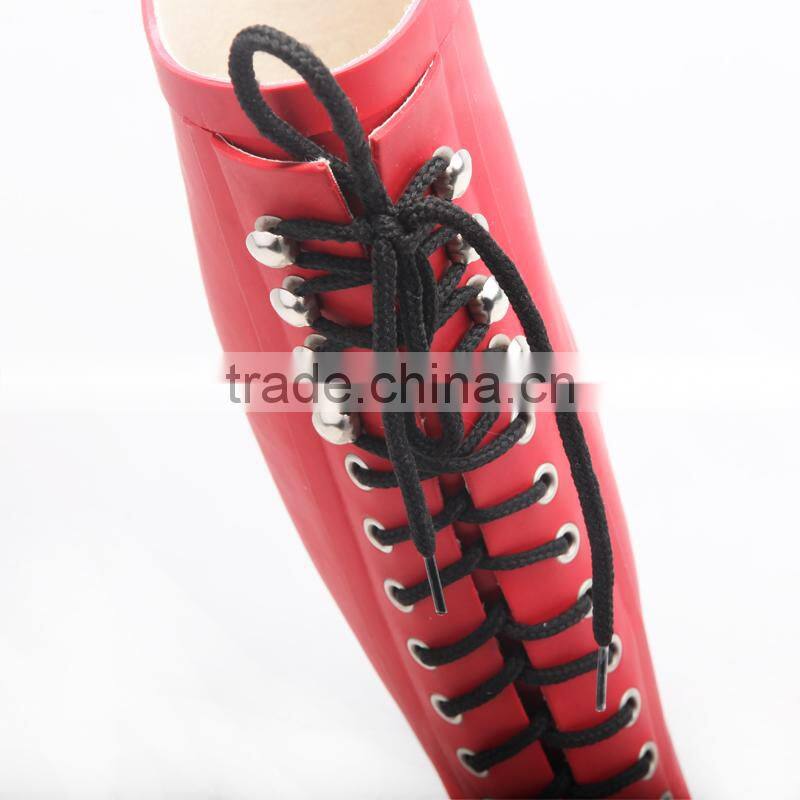 2015 fashion lace-up rubber rain boots