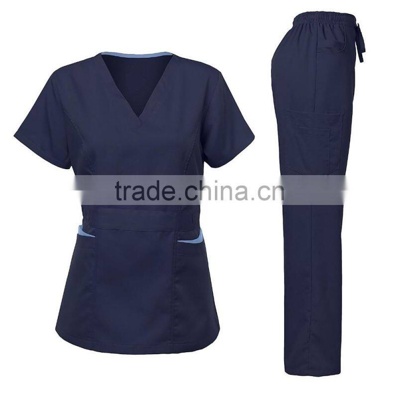 2016 Designer Medical Scrubs Medical Scrubs Uniform Women's Scrubs Medical Set Stretch With Ultra Soft Contrast pocket