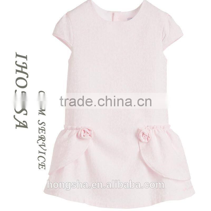 Fashion Baby Girl Dress Pink Cotton Jacquard Kids Dresses With Peplum HSD6988