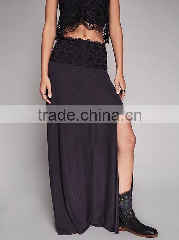 Two piece outfits women sexy lace top and side slit long skirt 2017