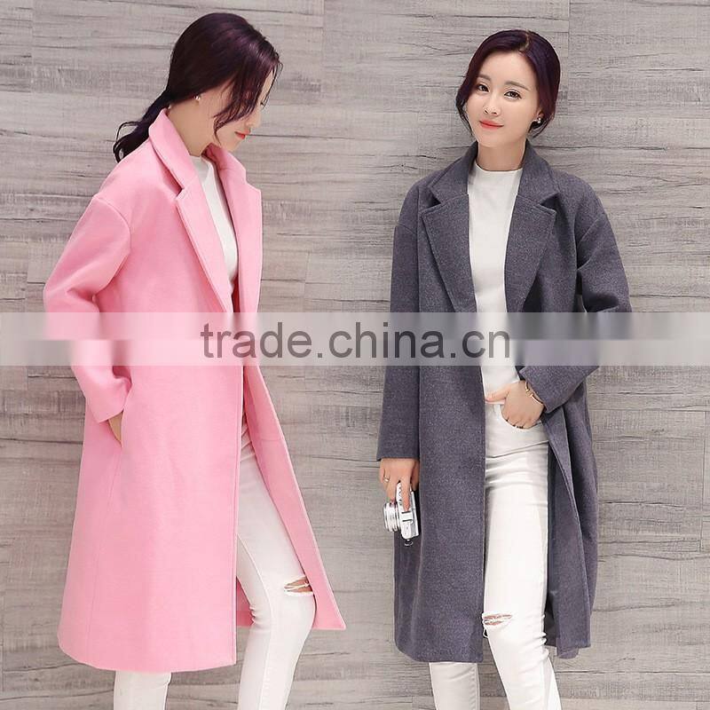 New products wollen fabric plain color ladies fancy long coat