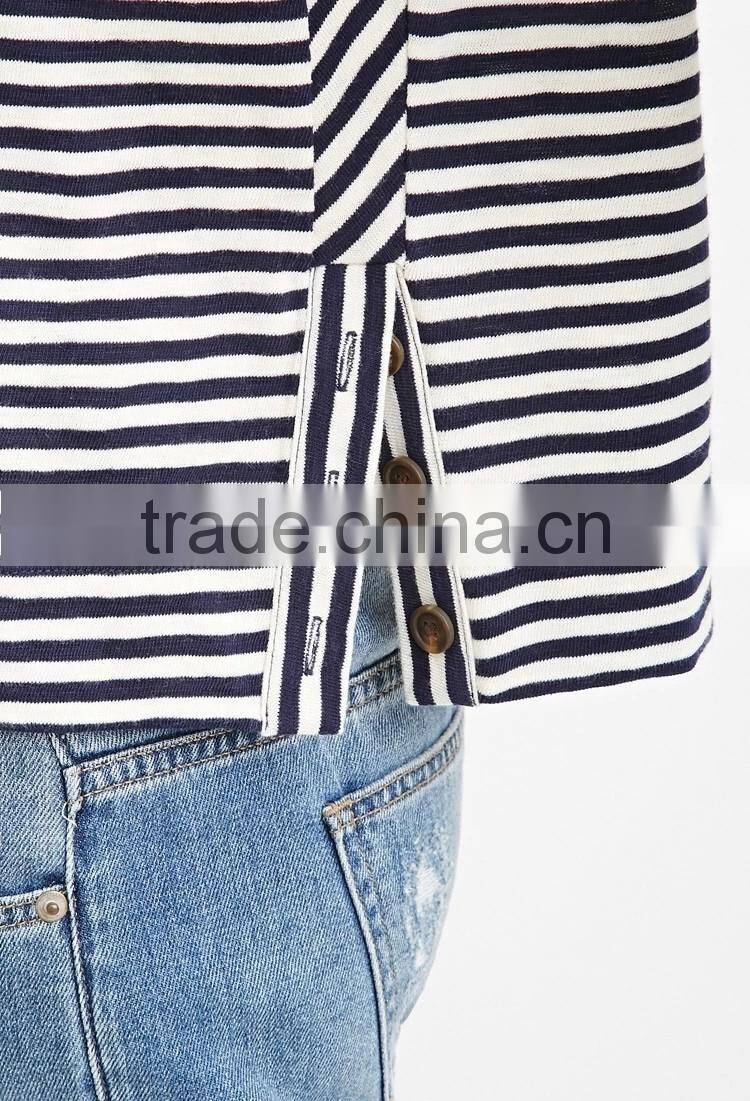 Womens loose long sleeve black white striped t shirts