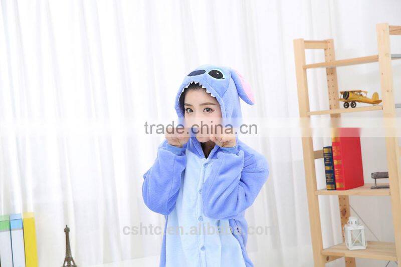 flannel cartoon adult animal jumpsuit animal pajamas jumpsuit blue stitch design