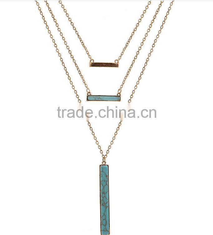 Elegant Turquoise material multilevel silver necklace