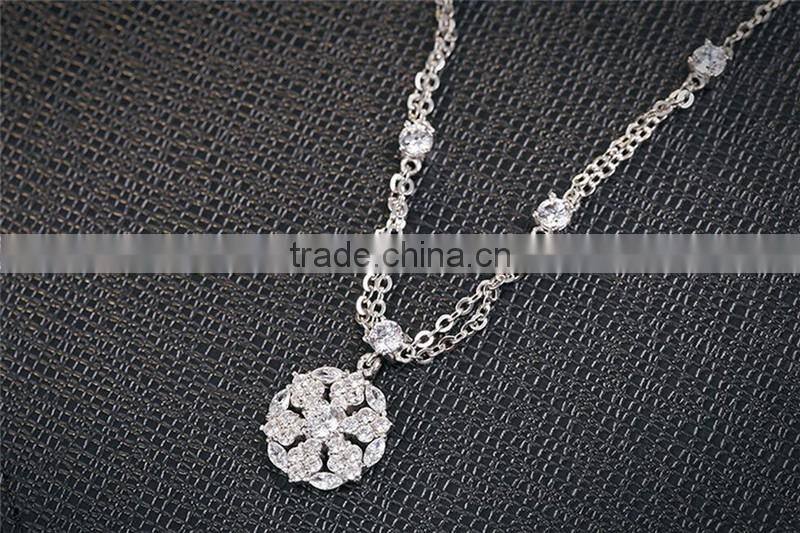 925 silver Unique chain snowflake diamond pendant necklace