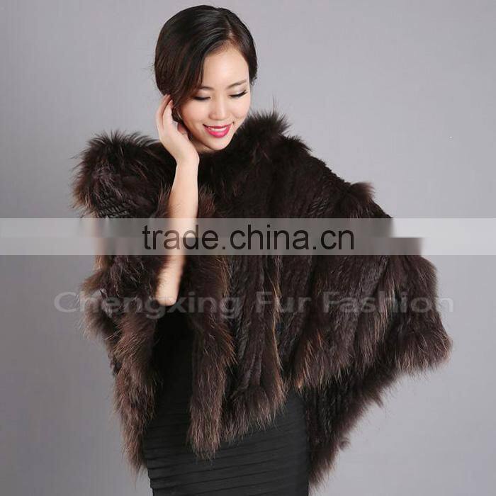CX-B-95B Wholesale Instant Cape For Women/ Hooded Rabbit & Raccoon Fur Cheap Winter Shawl