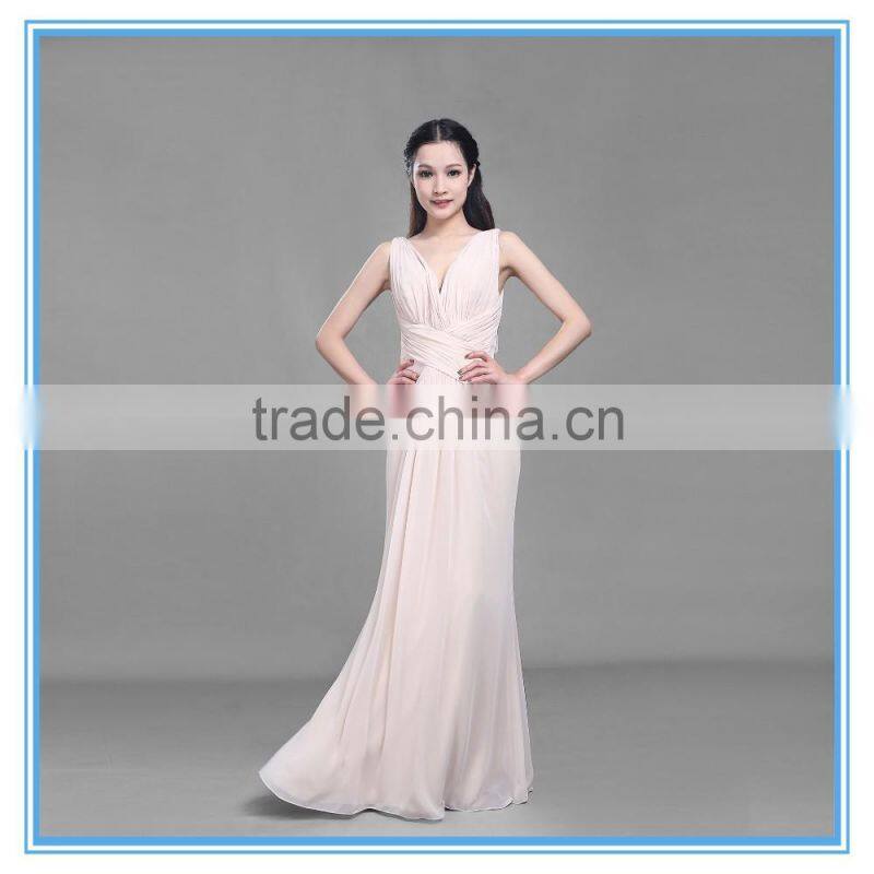 Wholesale Deep V Chiffon Modern Handmade Pleated Long Evening Dress