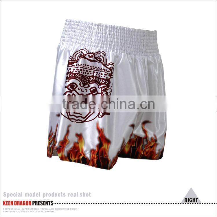 Men's boxing garment 100% polyester satin firepower printed mma muay thai boxing shorts