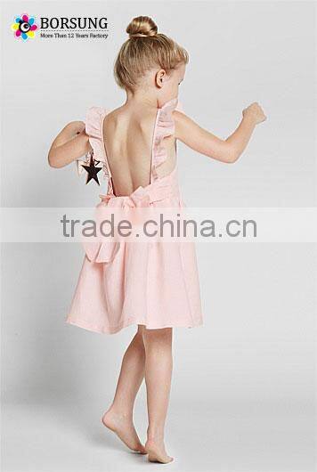 High quality children frocks designs pink sleeveless ruffle backless clothing for girls party dresses