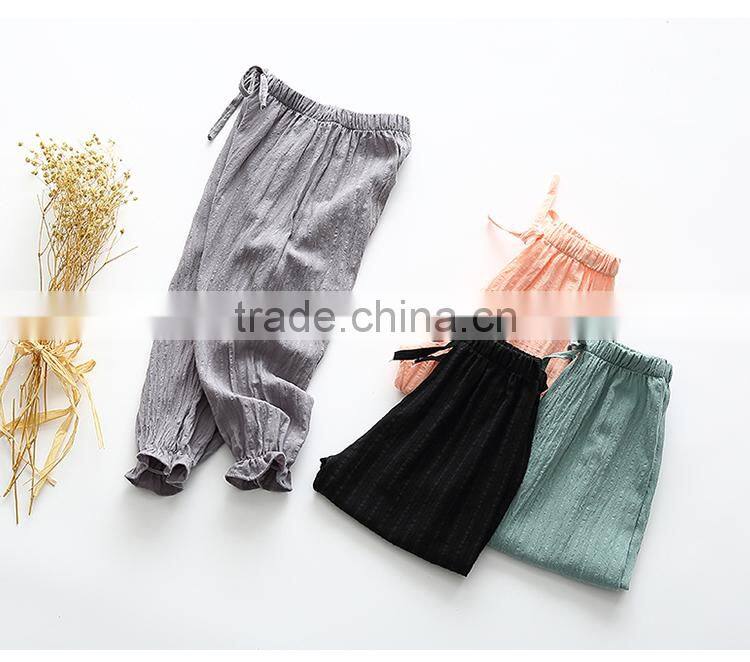 Boys and girls pure color cotton lantern pants children's clothing wavy striped pants