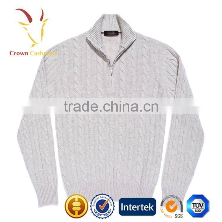 Men Cable Knit Zipper Cashmere Sweater