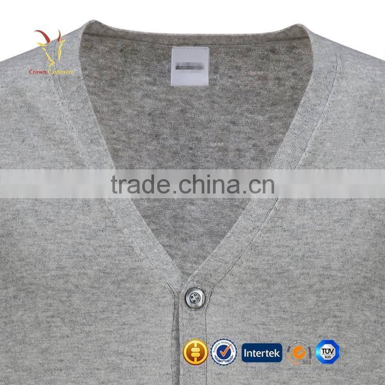 V-Neck Knitted Men Pure Cashmere Sweaters Grey Cashmere Sweater Cardigan