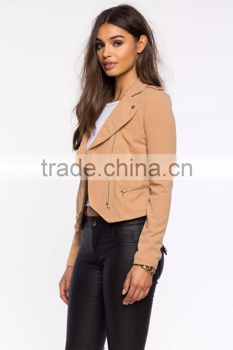 Latest notched collar asymmetric zip woman jacket fashion women coats