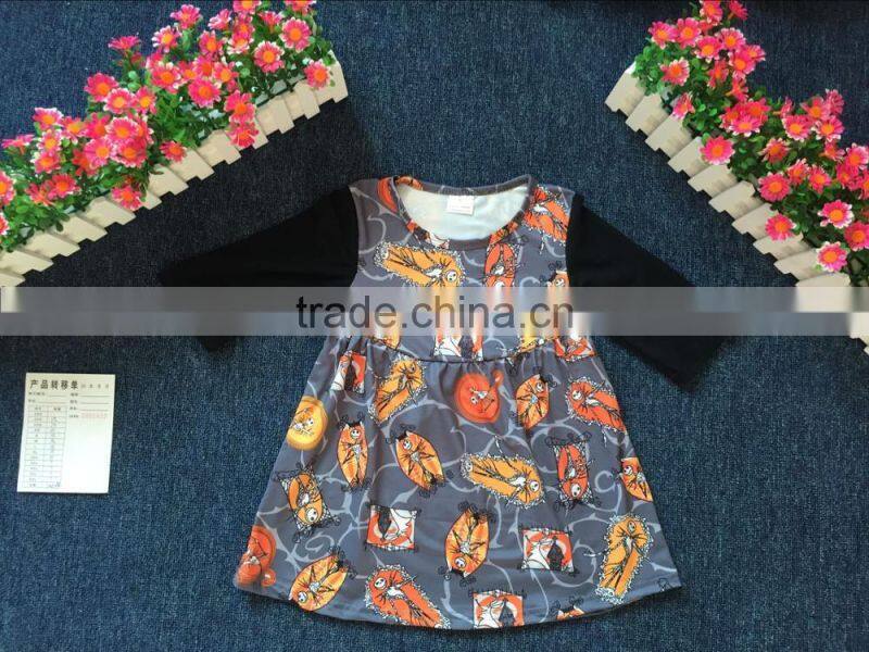 yiwu imported kids Halloween theme dress fashion girl pumpkin print frock