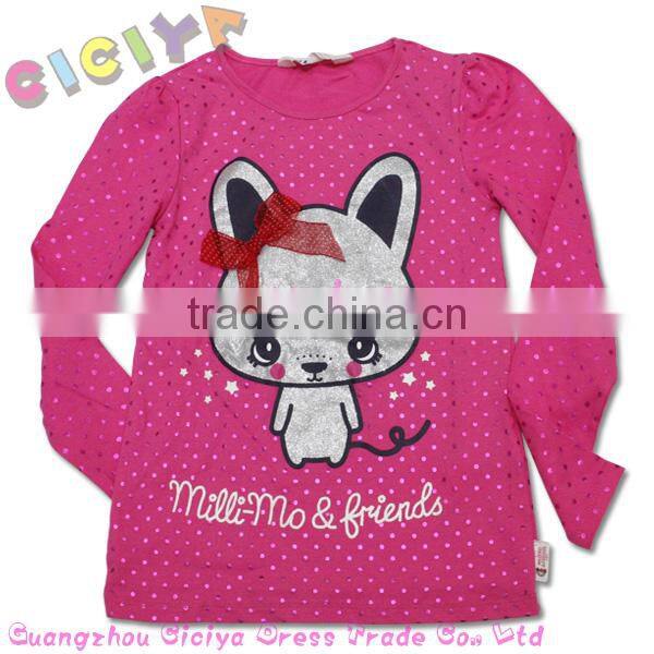 Lovely teen girl's long sleeve cotton knitting t-shirt with carton printing