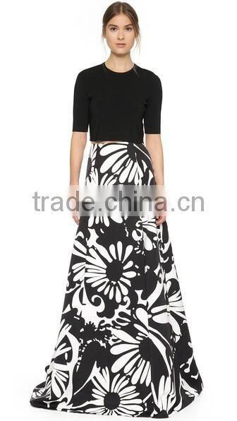 2016 designed for fashion women high waist printed grosgrain skirt slit skirt ladies'maxi skirt OEM