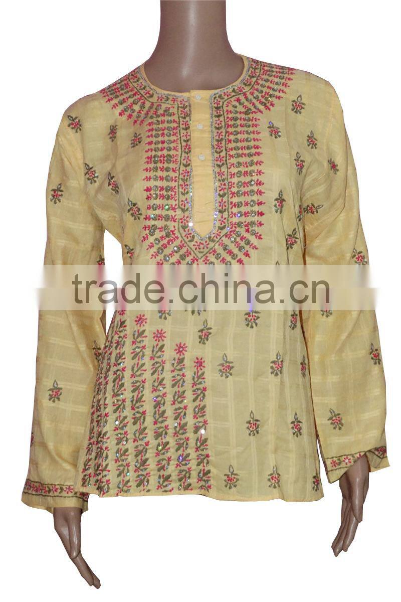 Indian Lucknow Chikan Kurtis,Cotton Embroidery Kurtis Top Tunic