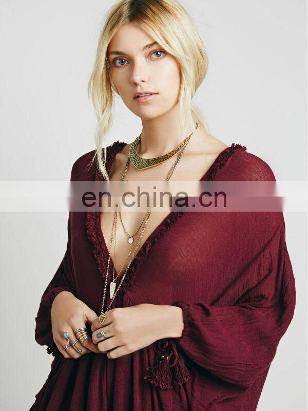 High quality raw hem cotton gauze dress fashion high low tunic dress