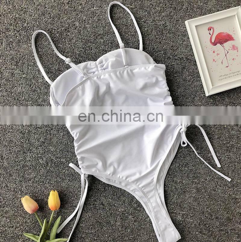 2019 Sexy Bandage Hollow Bikini Set Women Bow Thong Wrapping Padded Swimwear Backless One Piece Solid Swimsuit Biquini