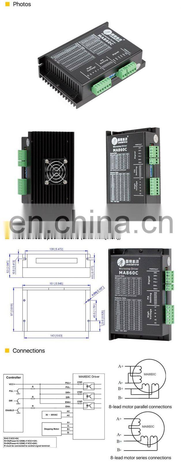 36-80VAC 1.8-7.2A Leadshine 2 Phase Stepper Driver MA860C