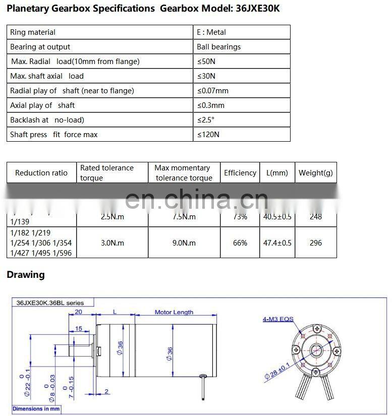 36JXE30K.36BL Helical Gear Low Noise high quality 12volt 24volt Brushless DC Gear Motor, upto 60w