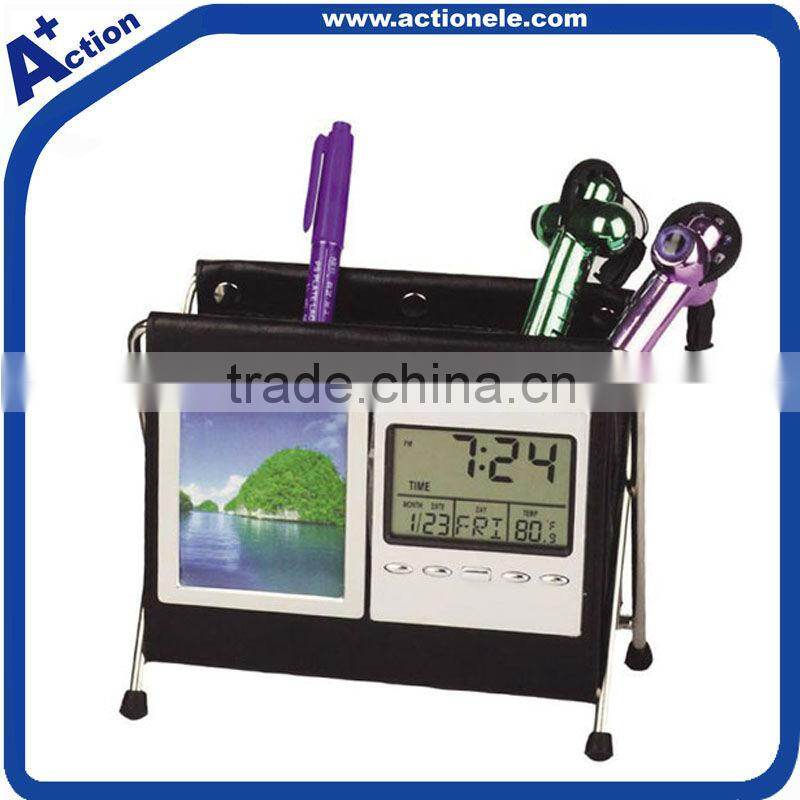 digital office table pen holder clock